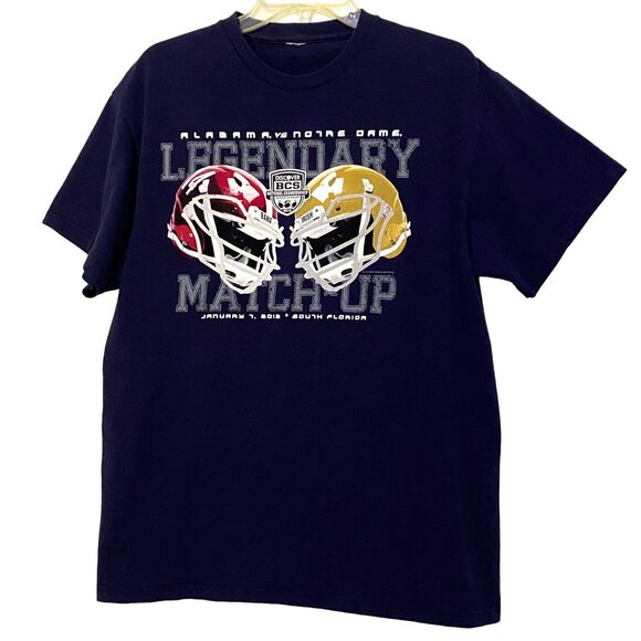 2013 Alabama Notre Dame National Championship T-Shirt M Blue Football Sports - Picture 2 of 3